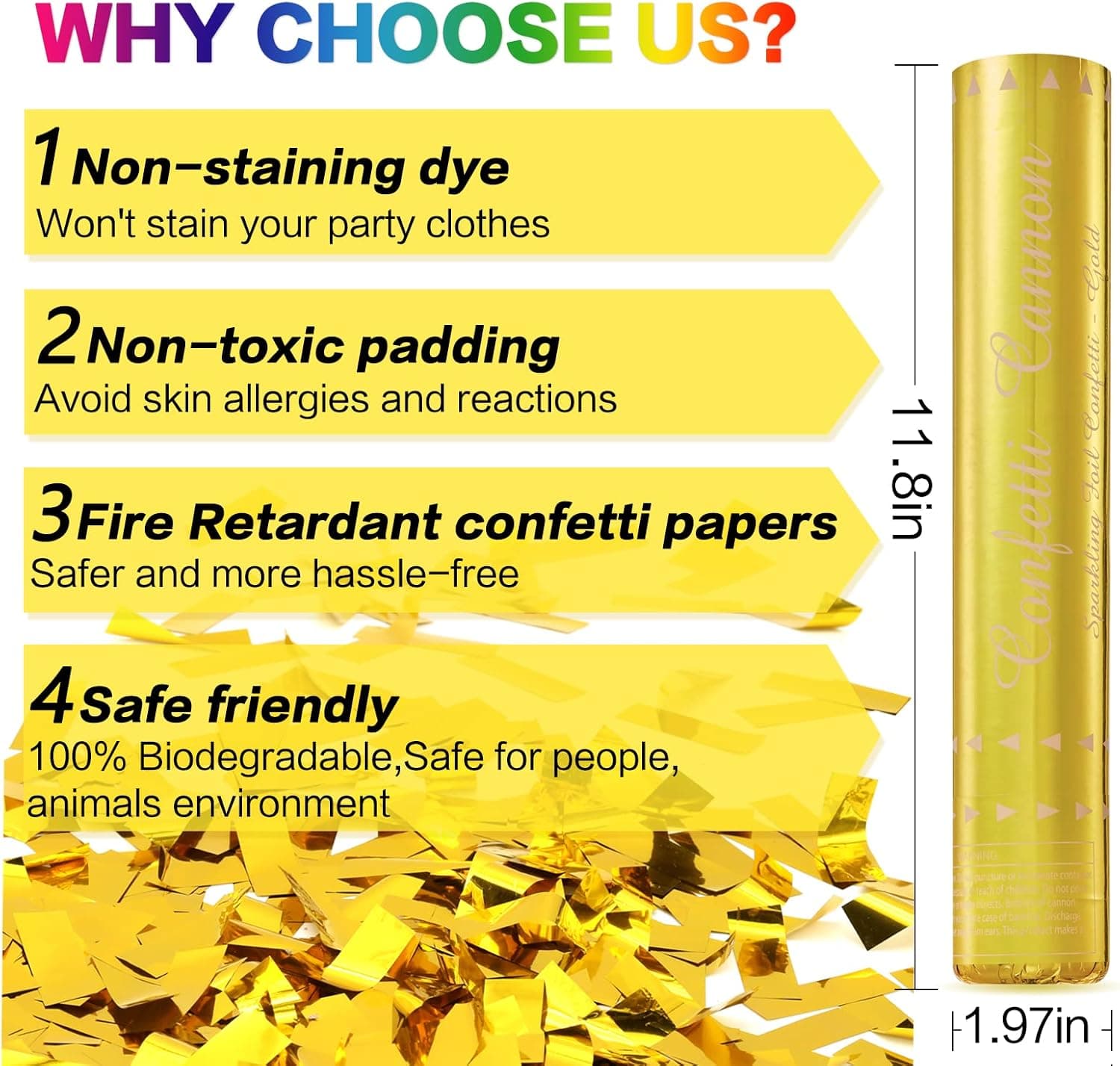12Pack Confetti Cannon Gold (12")