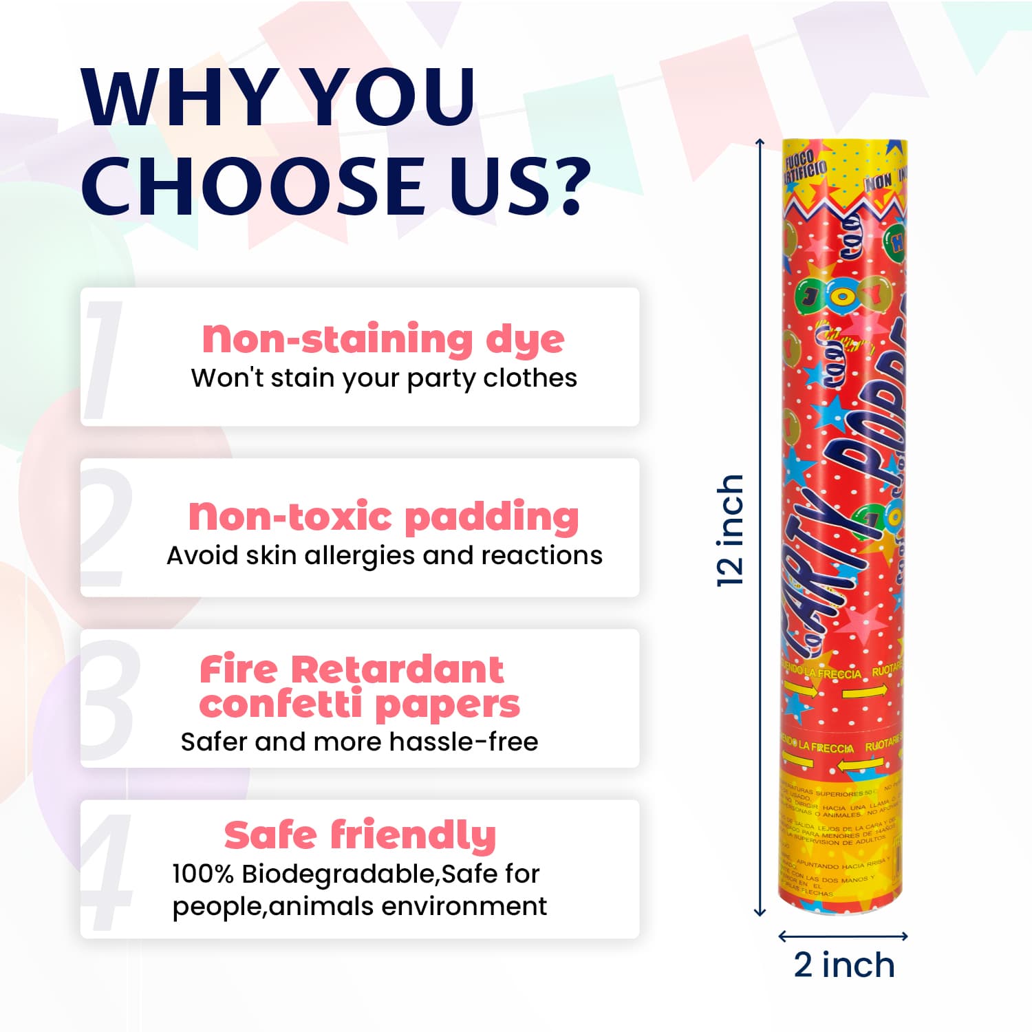 Confetti Cannon Streamer Multicolor 12Pack (12“)