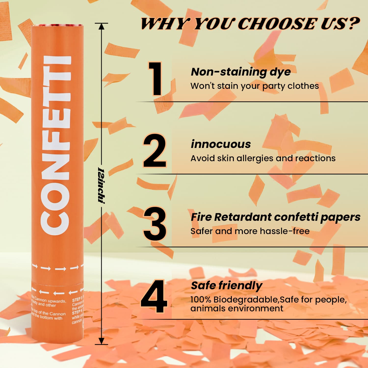 12Pack Orange Biodegradable Confetti cannon (12")