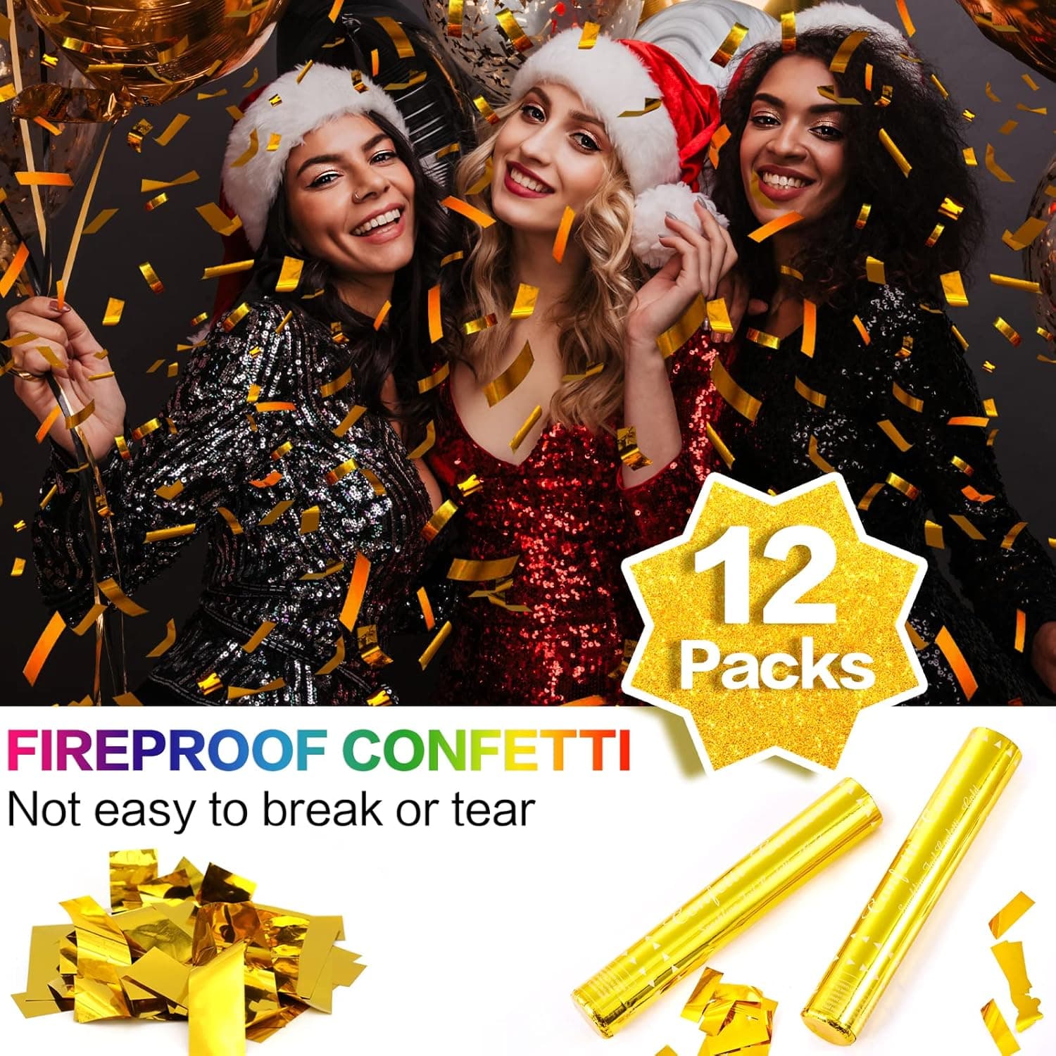 12Pack Confetti Cannon Gold (12")