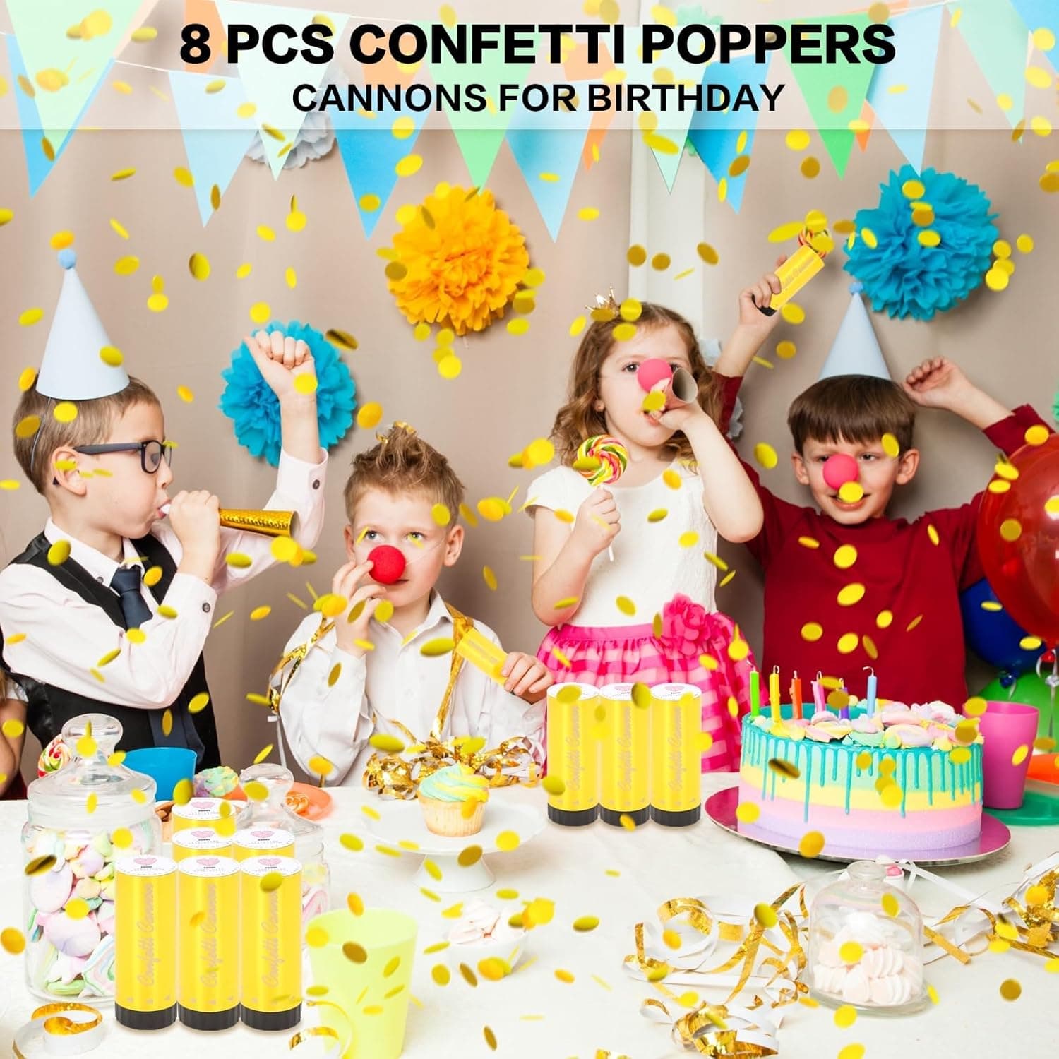 8 Pack Small gold Confetti Poppers (4.3")