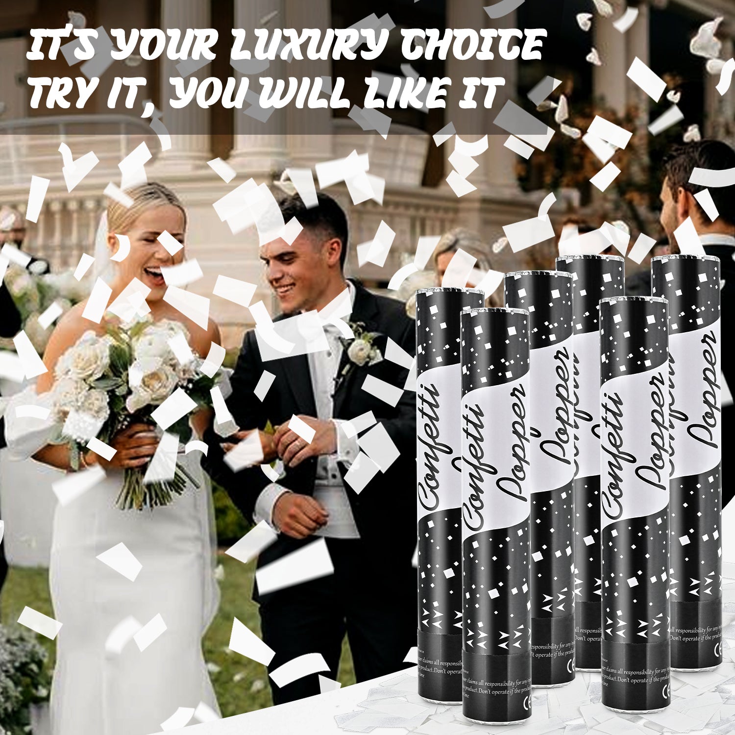 White Confetti Poppers 12 Pack (12")