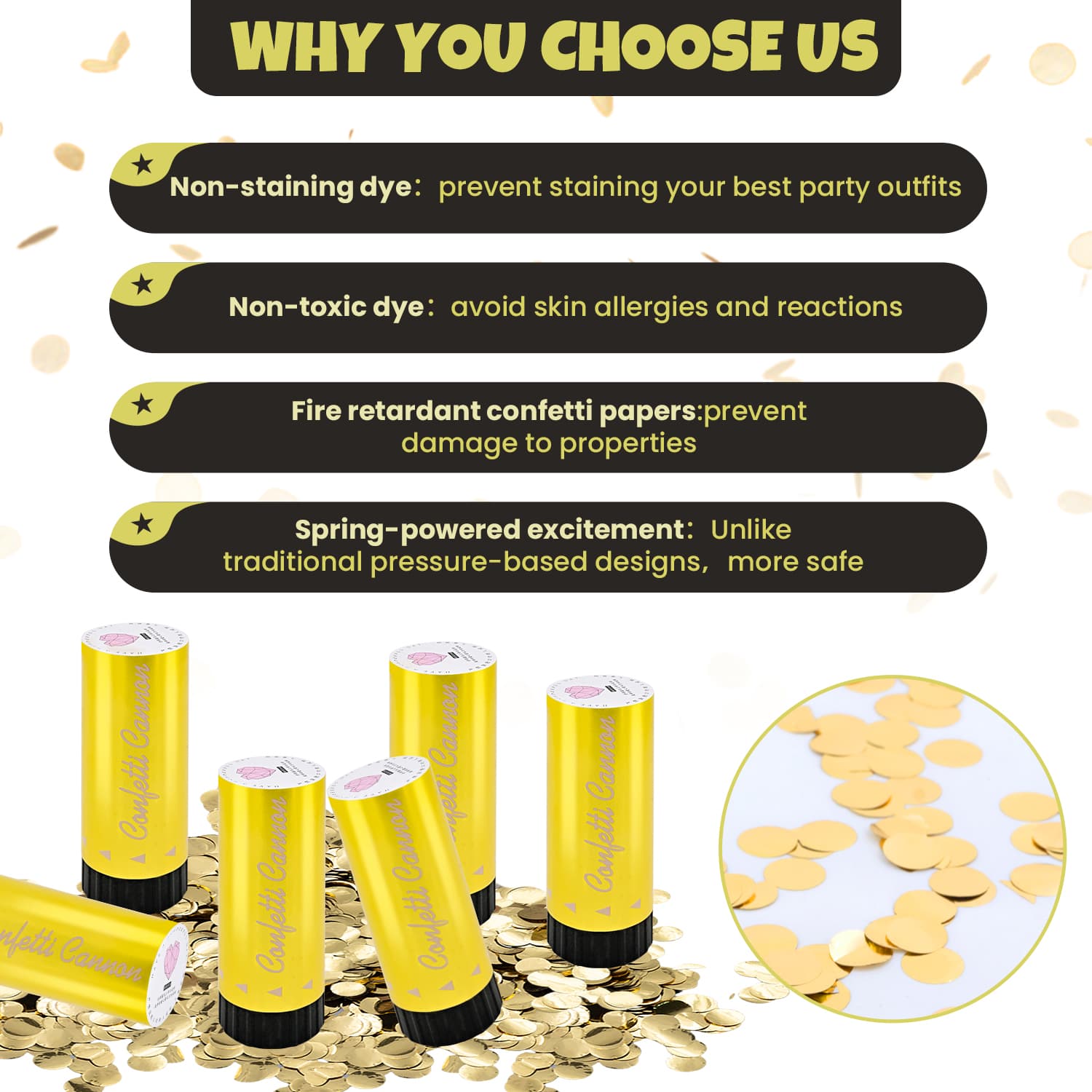 24 Pack Small gold Confetti Poppers (4.3")