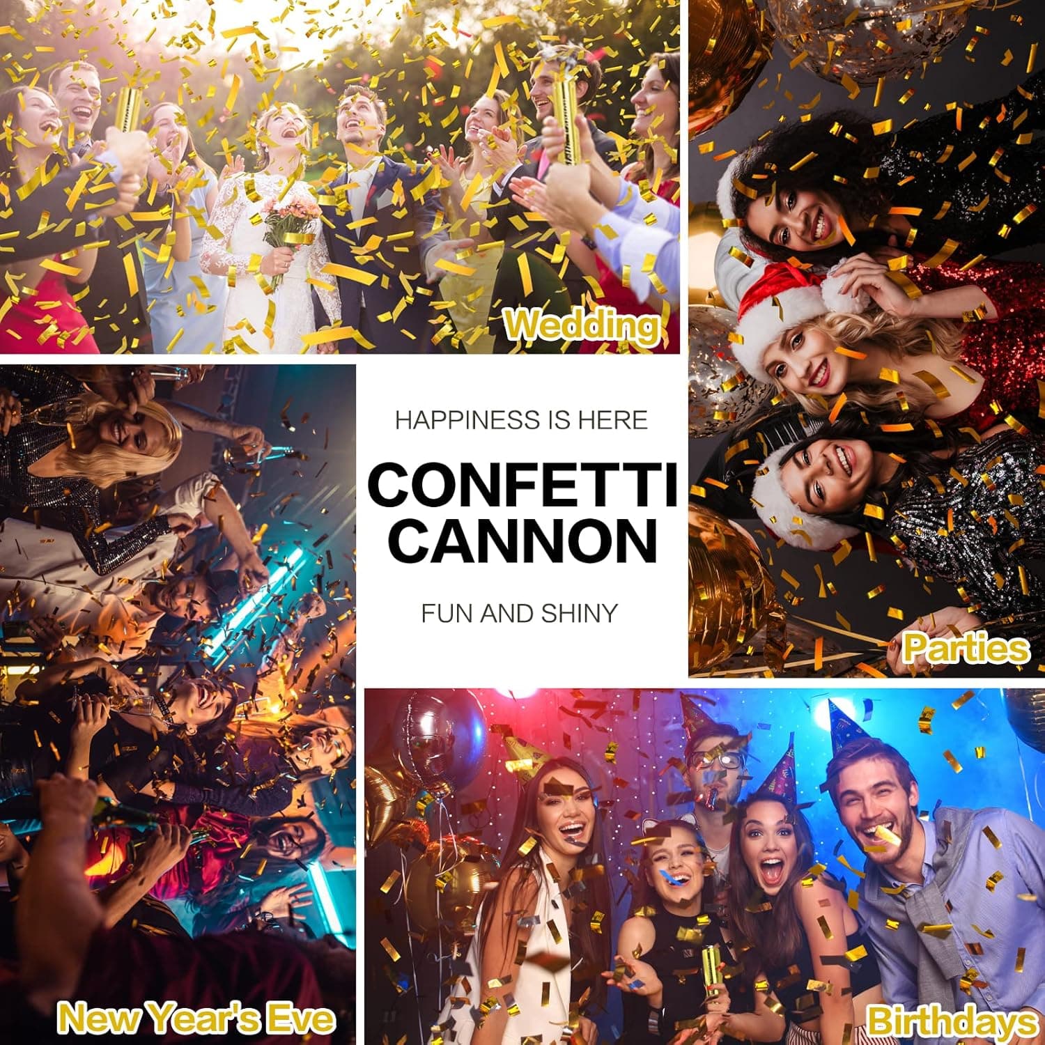 12Pack Confetti Cannon Gold (12")
