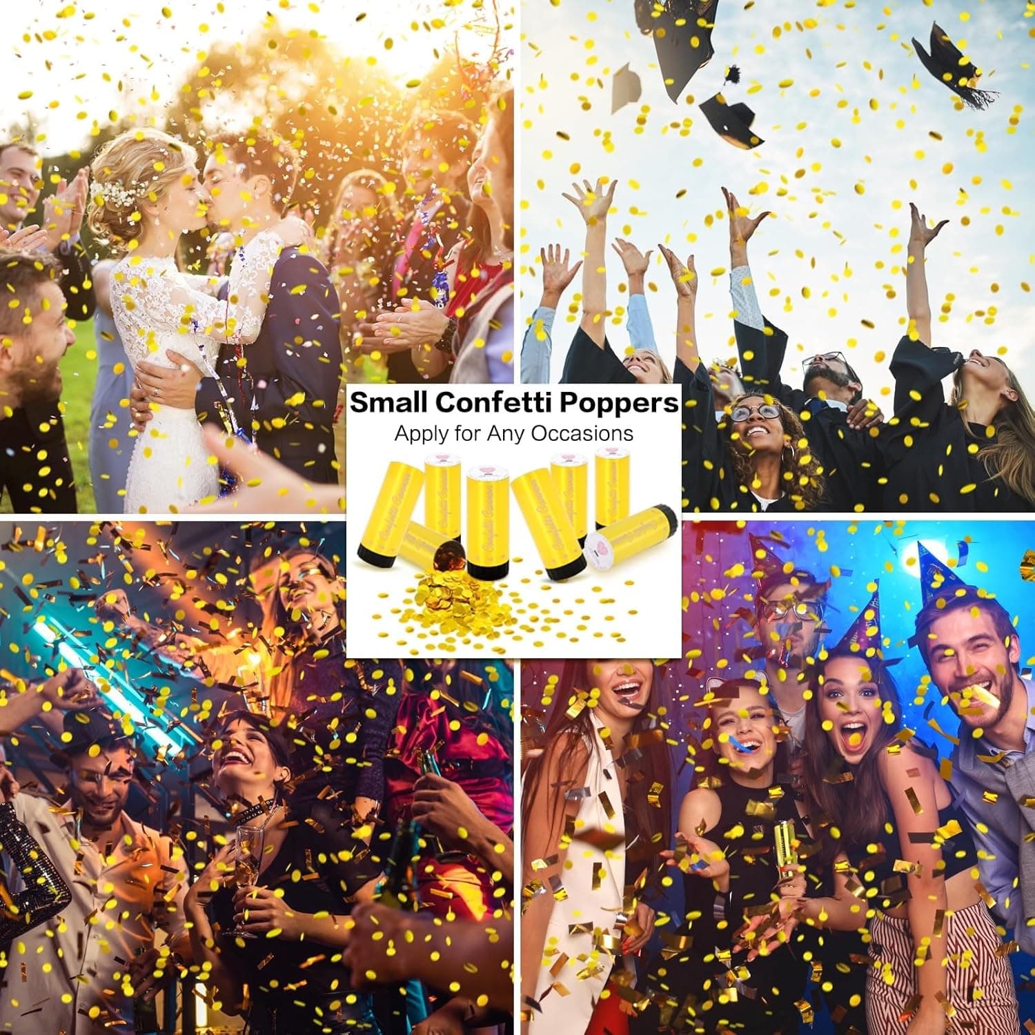 8 Pack Small gold Confetti Poppers (4.3")