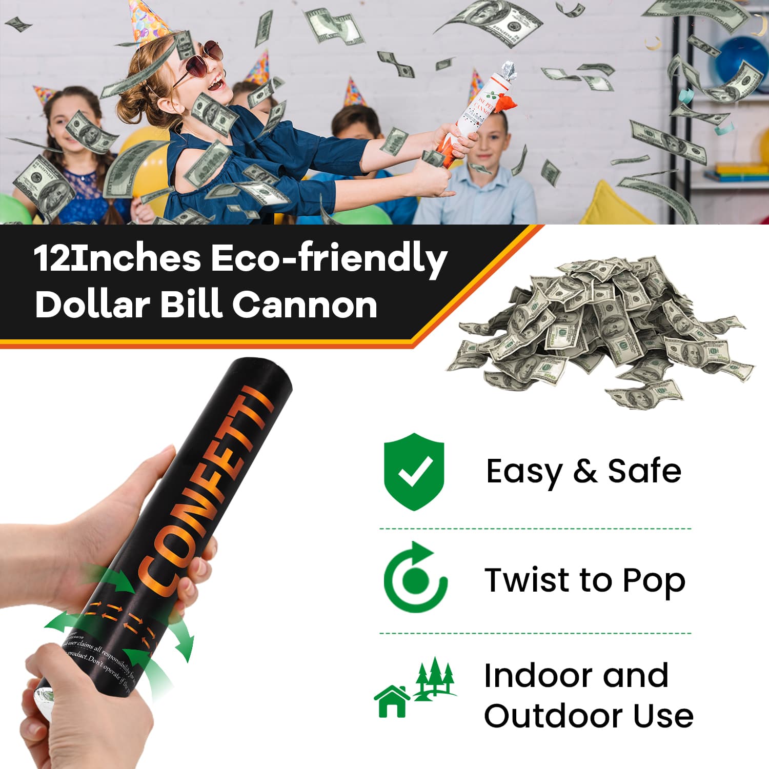 Money Confetti Cannon 12Pack (12")