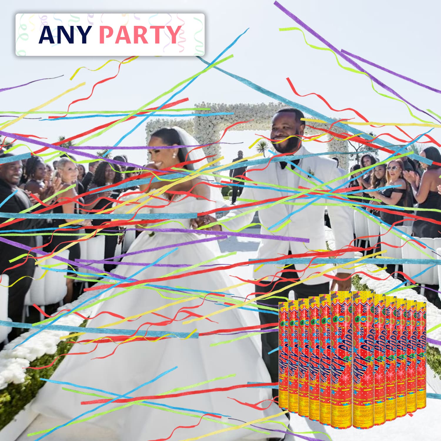Confetti Cannon Streamer Multicolor  12Pack （12“）
