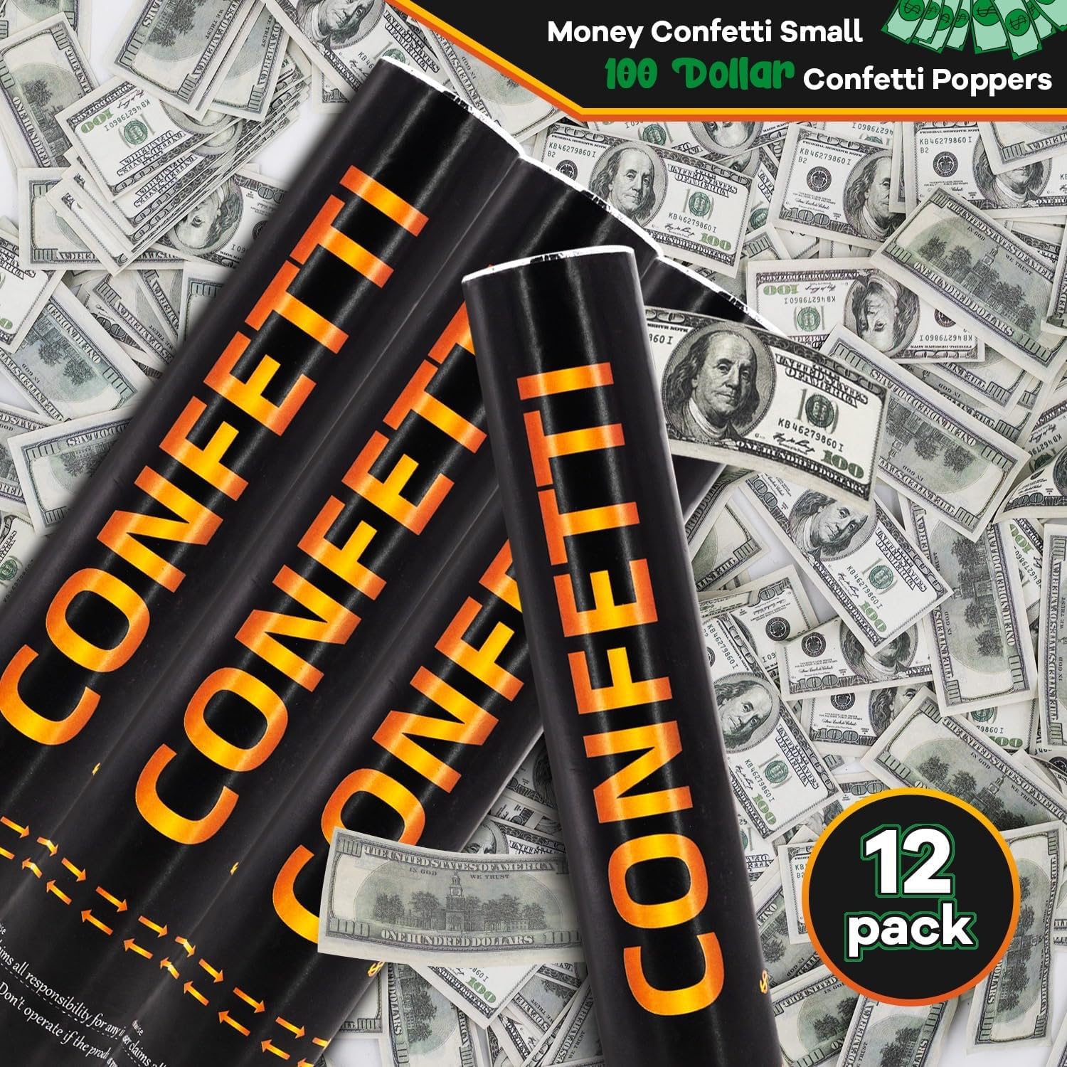 Money Confetti Cannon 12Pack Confetti Poppers Biodegradable 100 Dollar Bill Money Confetti 12inch