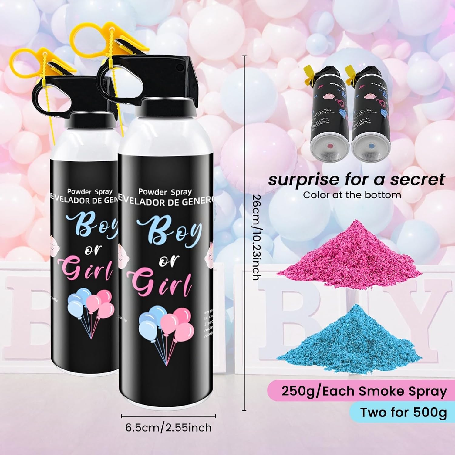 Gender Reveal Fire Extinguisher with Pink and Blue Smoke Powder, 100% Biodegradable