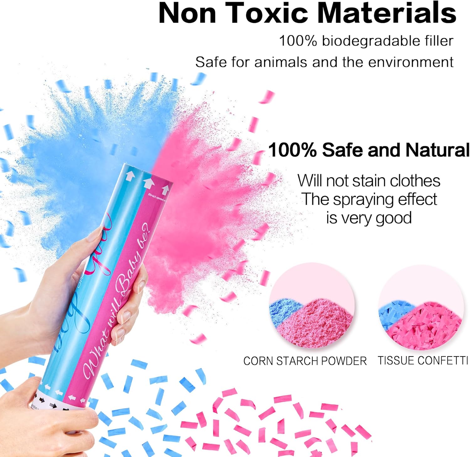 Gender Reveal Cannons Confetti Powder Cannon Set4  2Pink 2Blue Boy or Girl