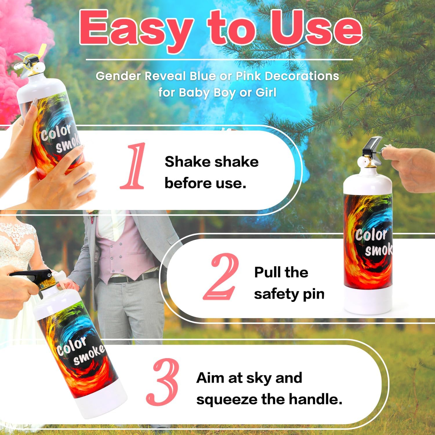 Gender Reveal Fire Extinguisher Large Gender Reveal Smoke 2 Pack Pink Powder