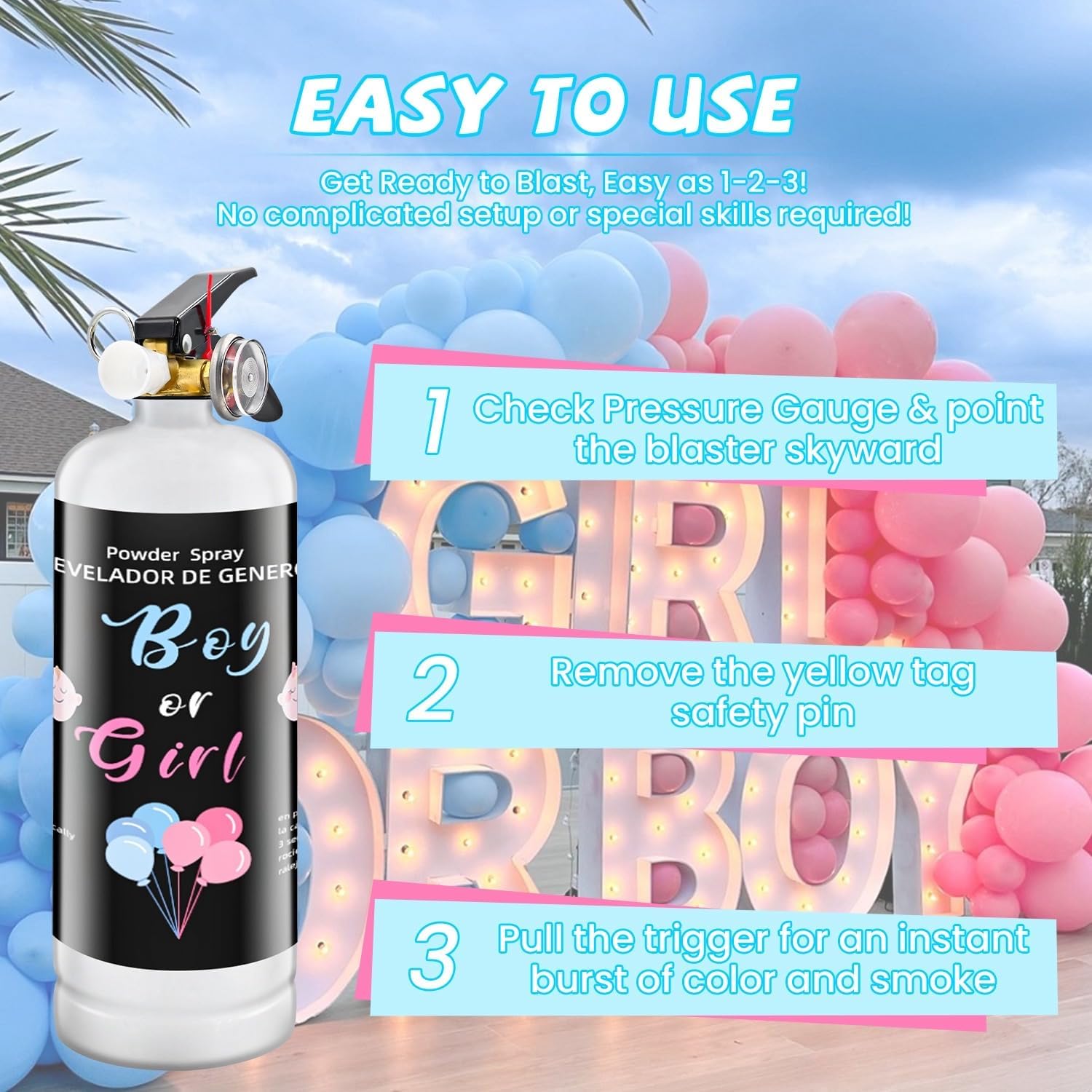 Gender Reveal Fire Extinguisher Smoke Powder  Party Ideas 1 Pink 1Blue Large Smoke Powder