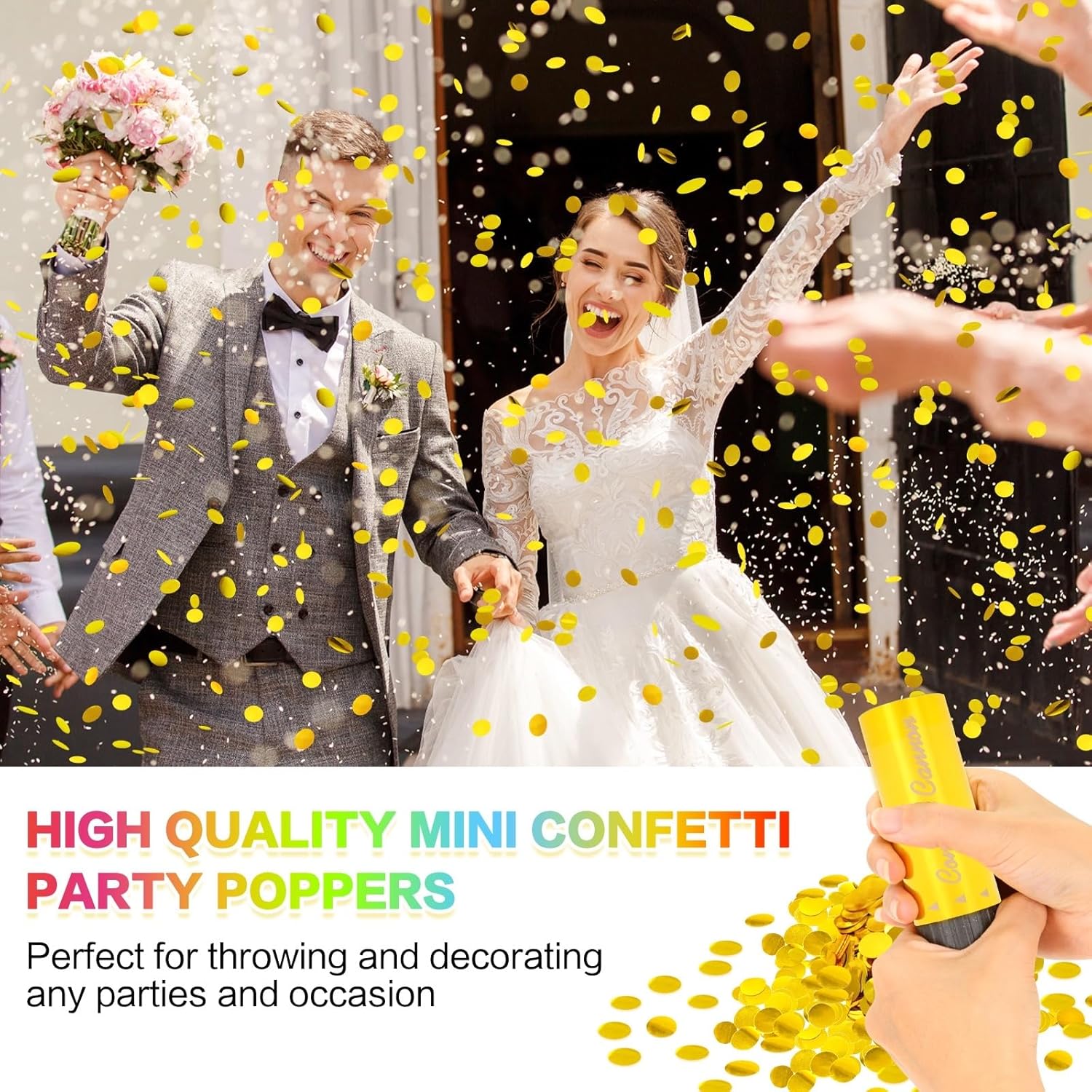 Confetti Cannon 8 Pack Small gold Confetti Poppers ideal for Weddings, Birthdays