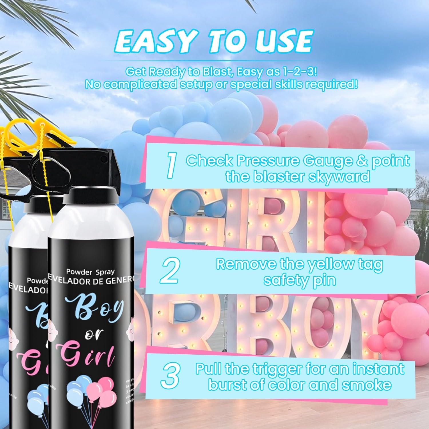 Gender Reveal Fire Extinguisher with Pink and Blue Smoke Powder, 100% Biodegradable