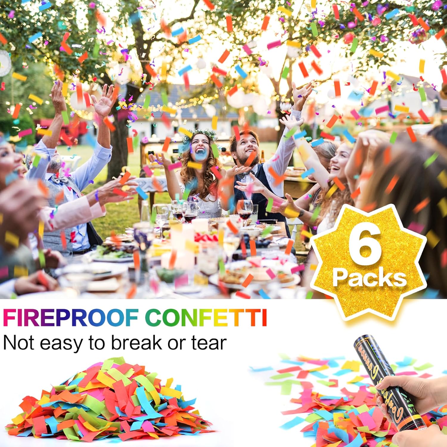 Confetti Cannon 6Pack Biodegradable Confetti Poppers Multicolor Party Shooters 12inch