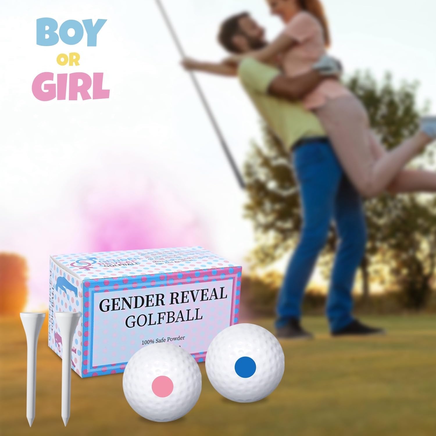 Gender Reveal Golf Balls Exploding Golf Ball-2Pink&2Wooden Tees per Pack-Girl or Boy