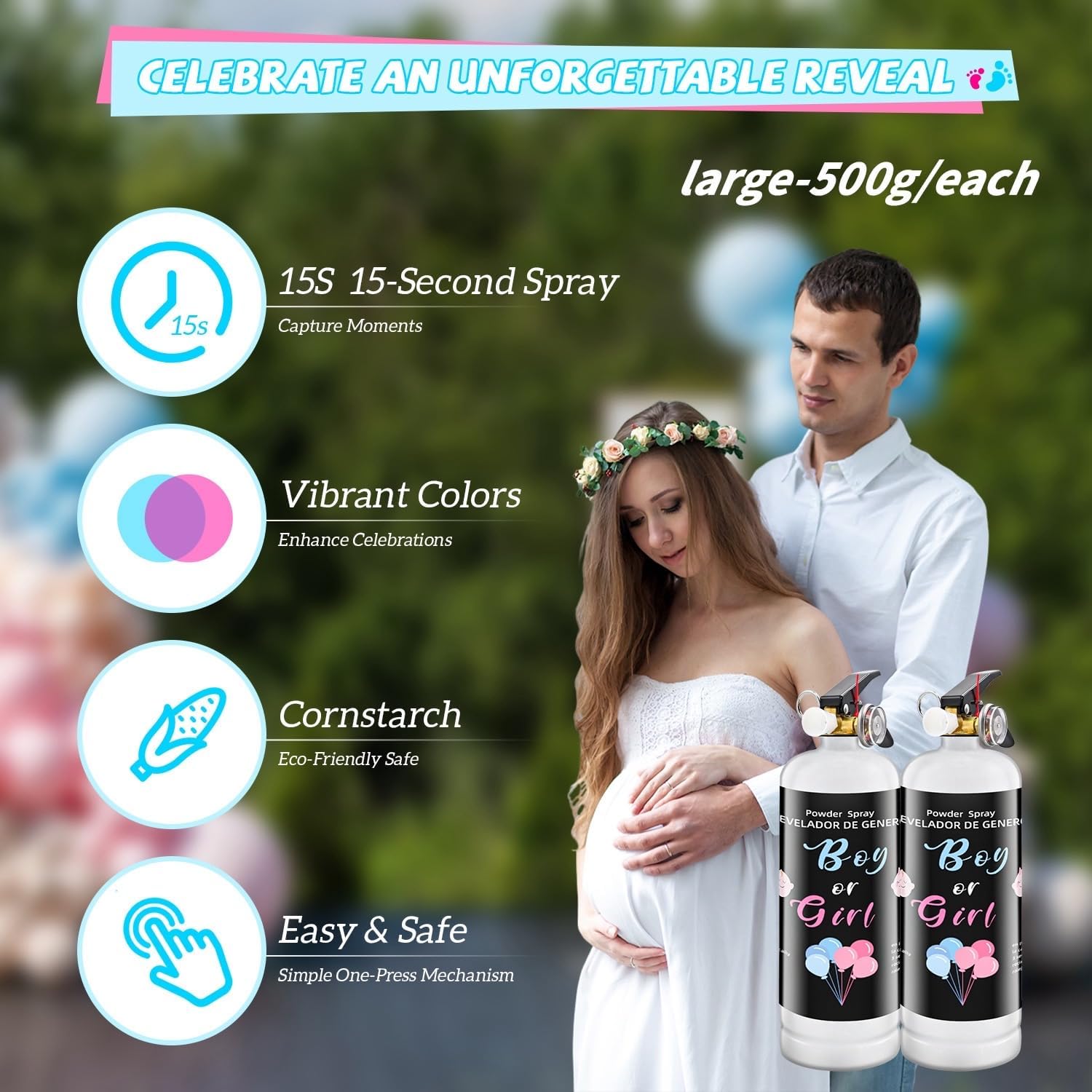 Gender Reveal Fire Extinguisher Smoke Powder  Party Ideas 1 Pink 1Blue Large Smoke Powder