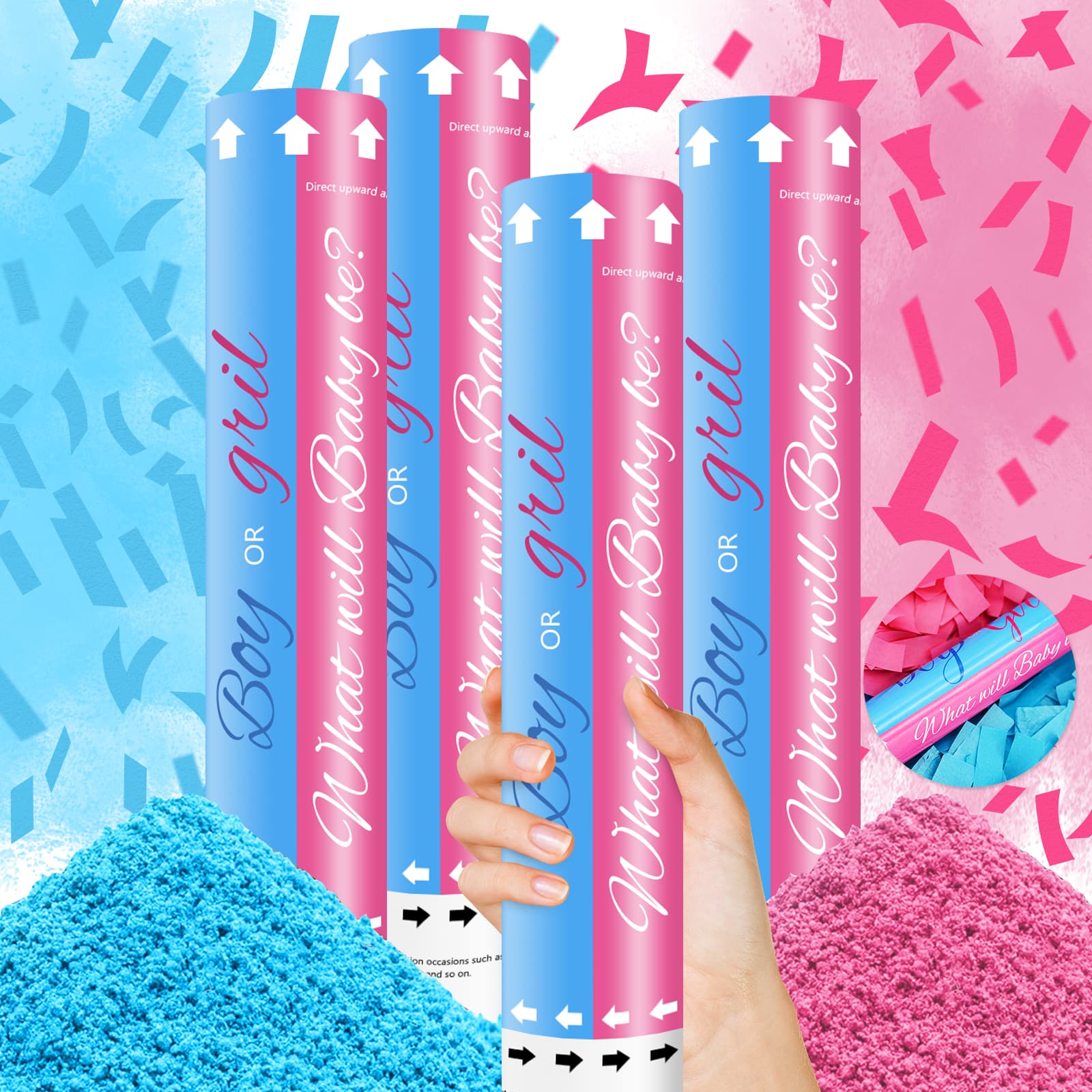 Gender Reveal  Confetti Powder Cannon Set 4 (12")