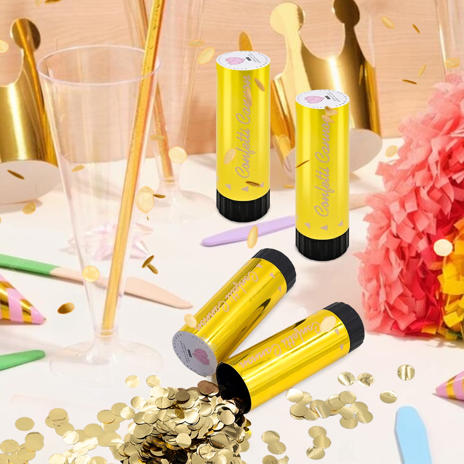 24 Pack Small gold Confetti Poppers (4.3")