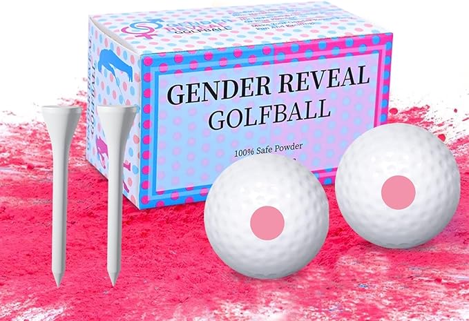 Gender Reveal Golf Balls Exploding Golf Ball-2Pink&2Wooden Tees per Pack-Girl or Boy