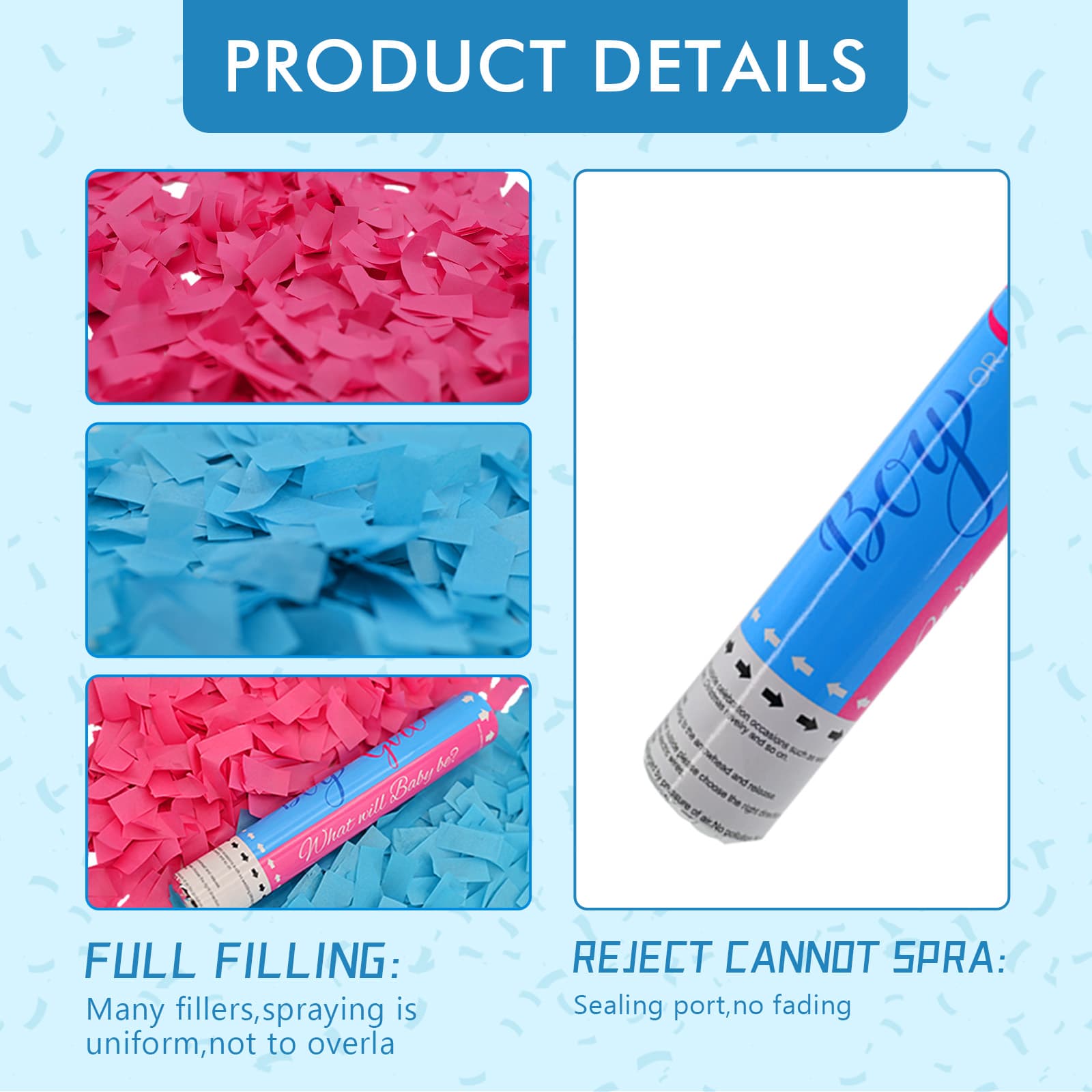 Gender Reveal  Confetti Powder Cannon Set 4 (12")
