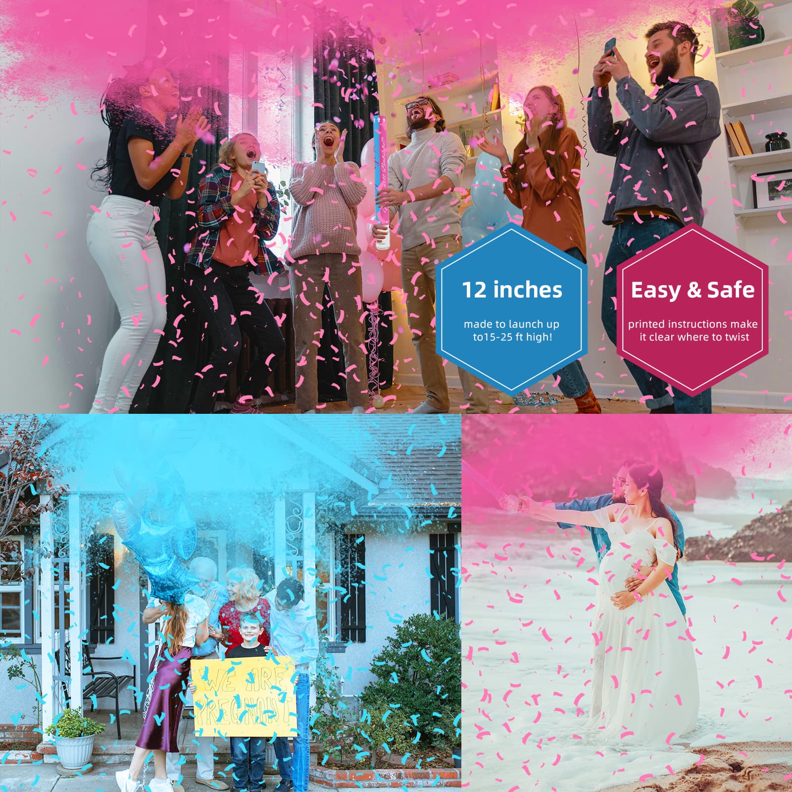 Gender Reveal  Confetti Powder Cannon Set 4 (12")