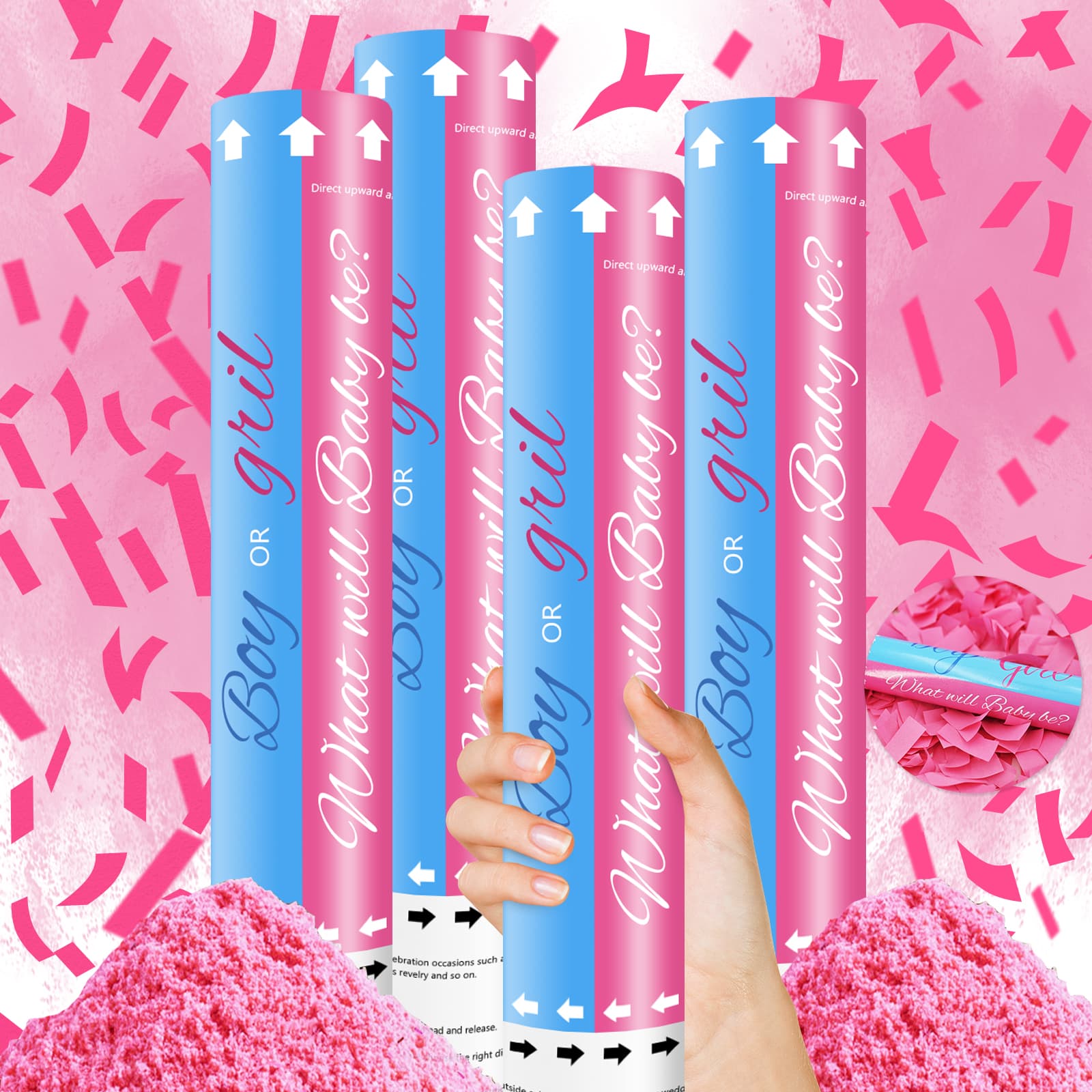 Gender Reveal  Confetti Powder Cannon Set 4 (12")