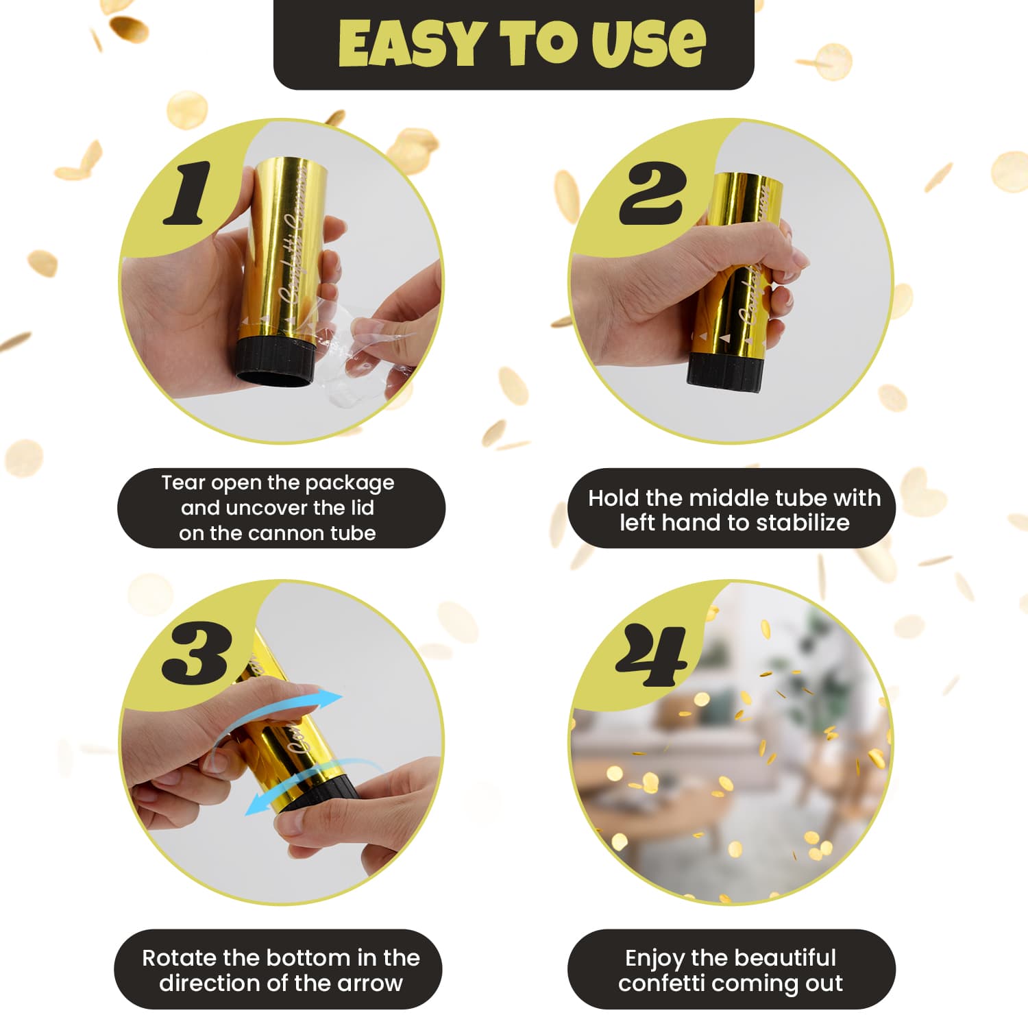 24 Pack Small gold Confetti Poppers (4.3")