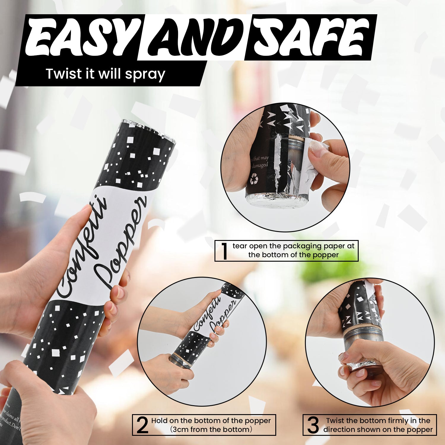 White Confetti Poppers 12 Pack (12")