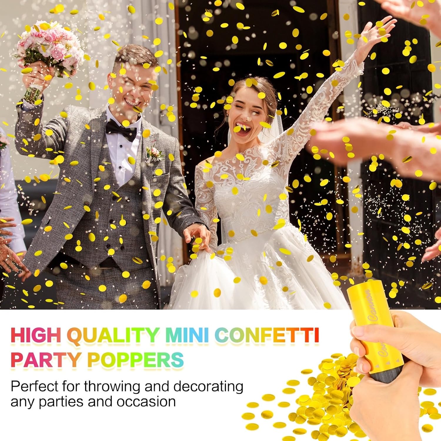 Confetti Cannon 24 Pack Small gold Confetti Poppers ideal for Weddings, Birthdays