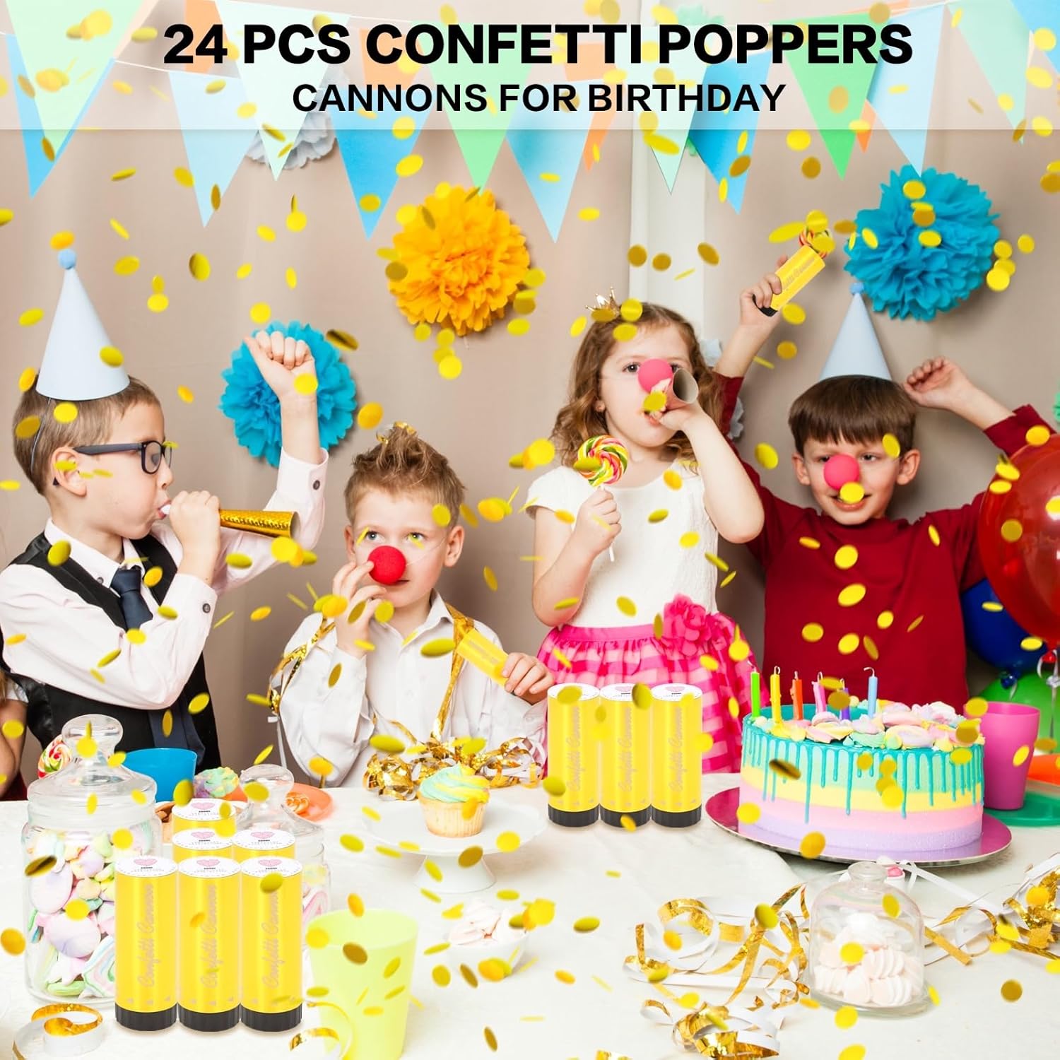 Confetti Cannon 24 Pack Small gold Confetti Poppers ideal for Weddings, Birthdays