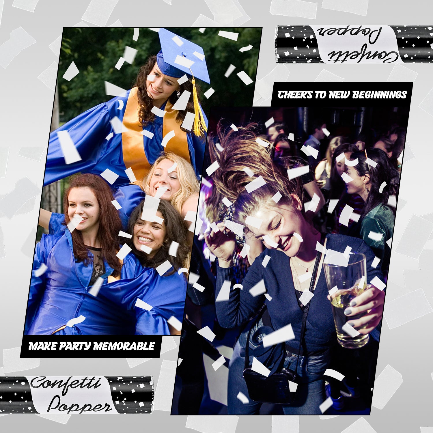 White Confetti Poppers 12 Pack (12")