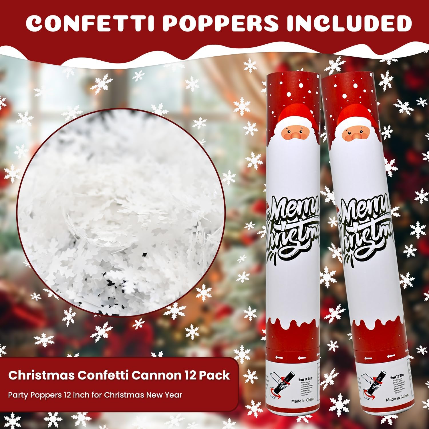 Party Poppers Snowflakes Confetti Cannon 12 Pack Confetti Popper 12 Inch Christmas