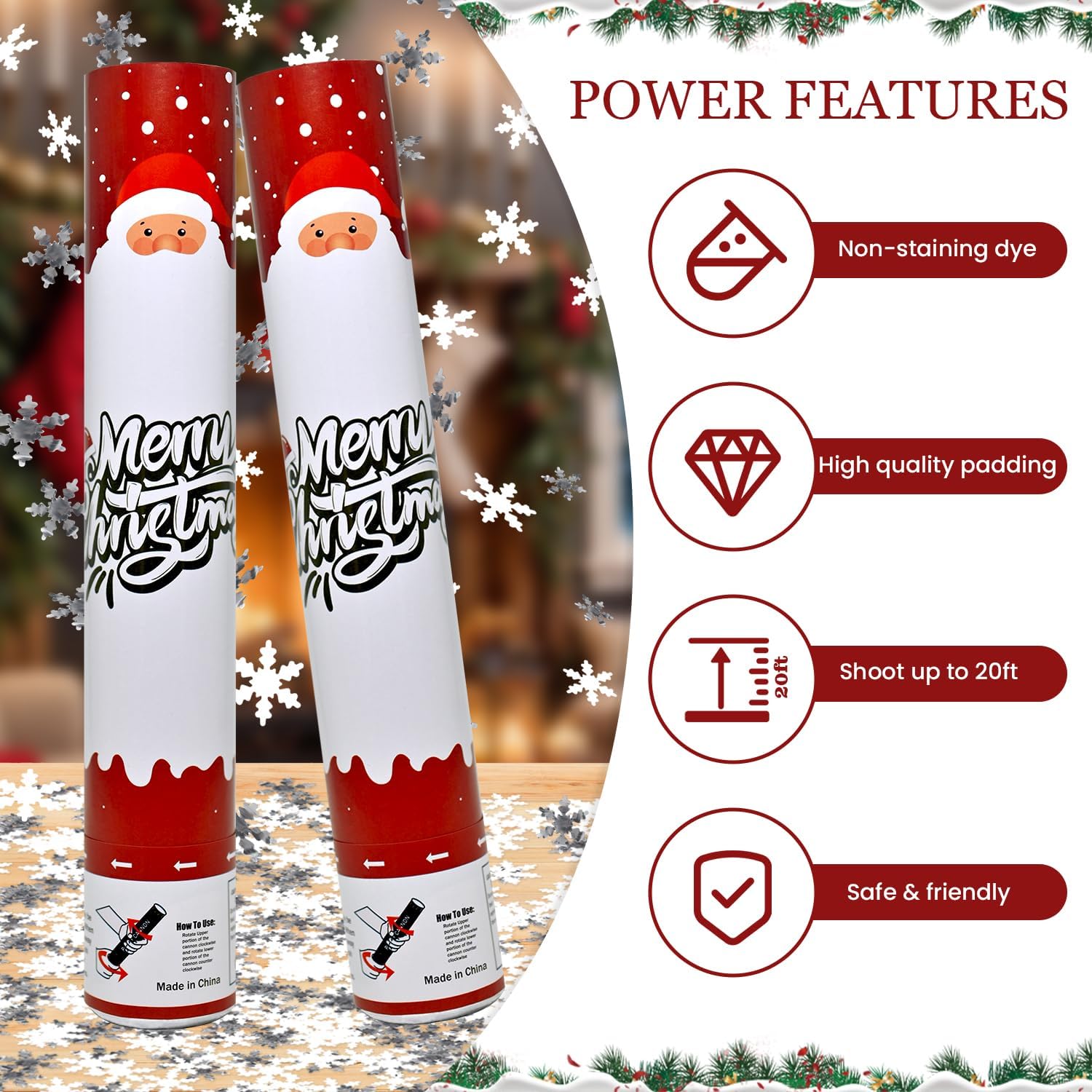 Party Poppers Snowflakes Confetti Cannon 2 Pack Confetti Popper 12Inch Christmas